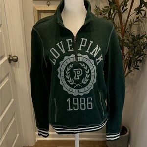 PINK Victoria's Secret Dark Green Zip-Up Sweatshirt